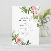 Invitation Mariage Floral Rose Tendre (Debout devant)