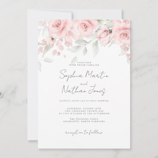 Invitation Mariage floral rose tendre  (Devant)