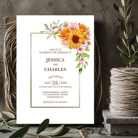 Invitation Mariage floral rose tournesol