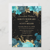 Invitation Mariage floral Rose Turquoise et Or (Devant)