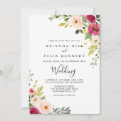 Invitation Mariage floral rose verdoyant avant et arrière (Devant)