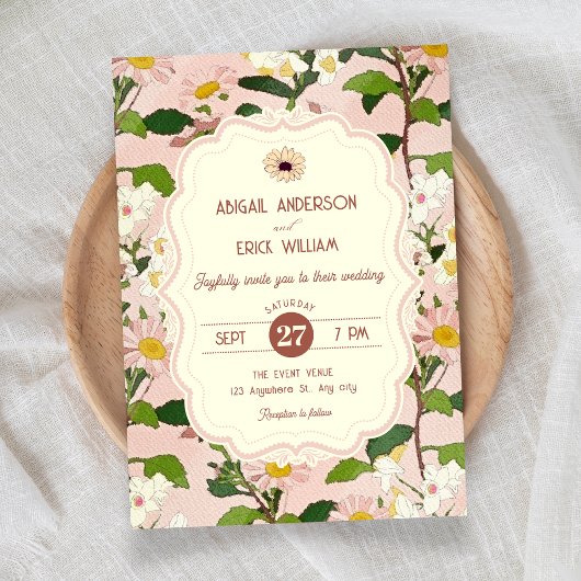 Invitation Mariage floral rose vert