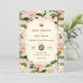 Invitation Mariage floral rose vert (Debout devant)