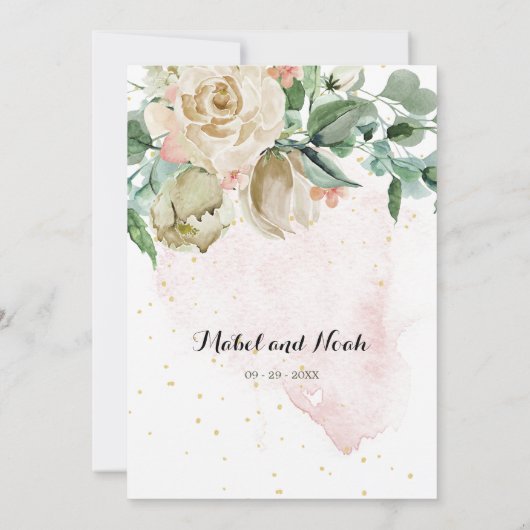 Invitation Mariage Floral Rose Vert feuillage Élégant Rose (Dos)