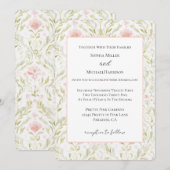 Invitation Mariage Floral Rose Vert Joliment (Devant / Derrière)