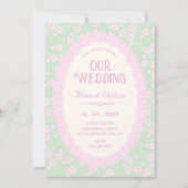Invitation Mariage floral rose vert pastel (Devant)