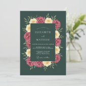 Invitation Mariage Floral Rose Vert Profond (Debout devant)