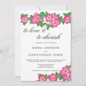 Invitation Mariage floral rose vert script classique (Devant)