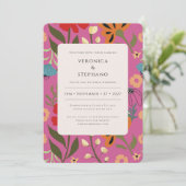 Invitation Mariage floral rose vif (Debout devant)
