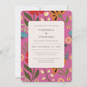 Invitation Mariage floral rose vif (Devant)