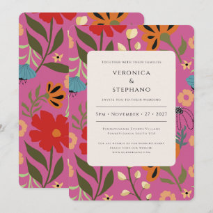 Invitation Mariage floral rose vif