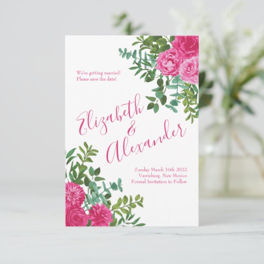 Invitation Mariage floral rose vif Enregistrer la date