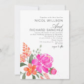 Invitation Mariage floral rose vif et orange  (Devant)
