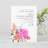 Invitation Mariage floral rose vif et orange  (Debout devant)