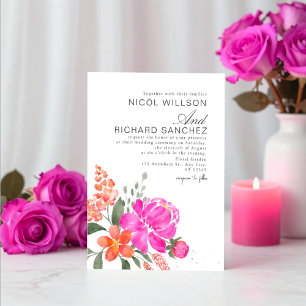 Invitation Mariage floral rose vif et orange
