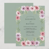 Invitation Mariage Floral Rose Violet (Devant / Derrière)