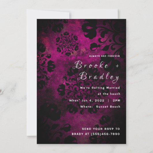 Invitation Mariage Floral Rose Violet (Devant)