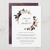 Invitation Mariage floral rose violet et mauve (Devant / Derrière)