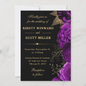 Invitation Mariage floral Rose violet et or (Devant)