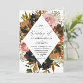 Invitation Mariage floral rose, violet et or rustique (Debout devant)