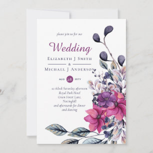 Invitation Mariage floral rose violet Fuchsia