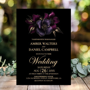 Invitation Mariage Floral rose violet noir