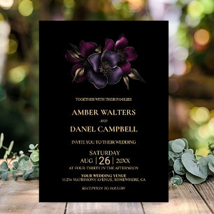 Invitation Mariage Floral rose violet noir