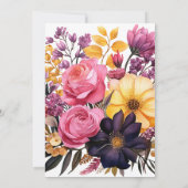 Invitation Mariage floral rose, violet, noir et or (Dos)