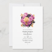 Invitation Mariage floral rose, violet, noir et or (Devant)
