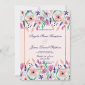 Invitation Mariage floral rose violet rose chic (Devant)