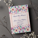 Invitation Mariage floral rose violet rose chic<br><div class="desc">Une aquarelle rustique rose, violet et vert floral Invitations sont parfaites pour toute cérémonie élégante et sophistiquée. Cet élégant design floral à la main et aux motifs chatoyants est parfait pour le couple branché et élégant. Customisez ce design avec votre propre message et des informations personnalisées. Tous les dessins sont...</div>