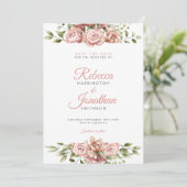 Invitation Mariage Floral Rose Vive Enregistrer La Date (Debout devant)