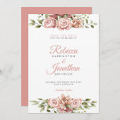 Invitation Mariage Floral Rose Vive Enregistrer La Date (Devant / Derrière)