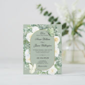 Invitation Mariage floral roses blanches vertes (Debout devant)