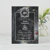 Invitation Mariage floral roses en ruines gothiques Monogramm (Debout devant)
