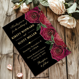 Invitation Mariage Floral Roses Rouges et Dorées