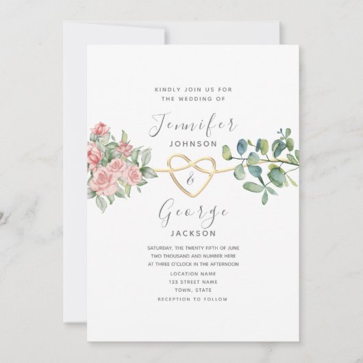 Invitation Mariage Floral Roses Teint Rose (Devant)