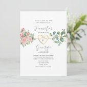 Invitation Mariage Floral Roses Teint Rose (Debout devant)