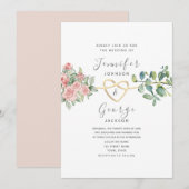 Invitation Mariage Floral Roses Teint Rose (Devant / Derrière)