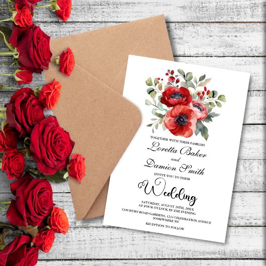 Invitation Mariage Floral rouge