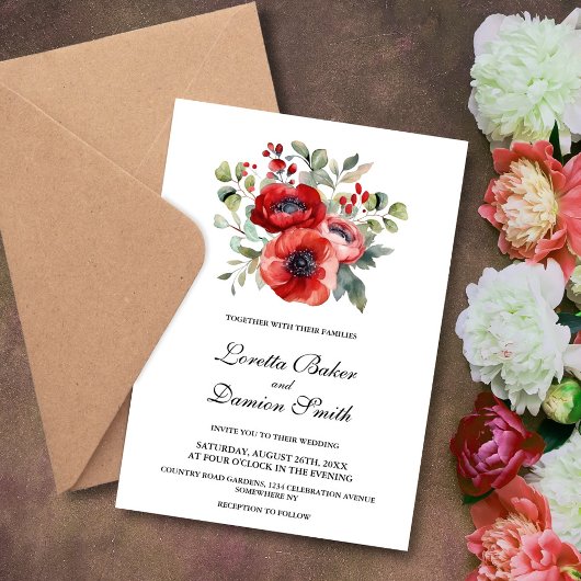 Invitation Mariage Floral rouge
