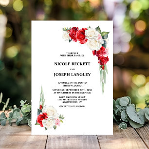 Invitation Mariage floral rouge blanc élégant