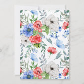 Invitation Mariage floral rouge, blanc et bleu (Dos)