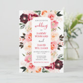 Invitation Mariage floral rouge Bourgogne et rose pâle (Debout devant)