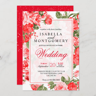 Invitation Mariage floral rouge chic