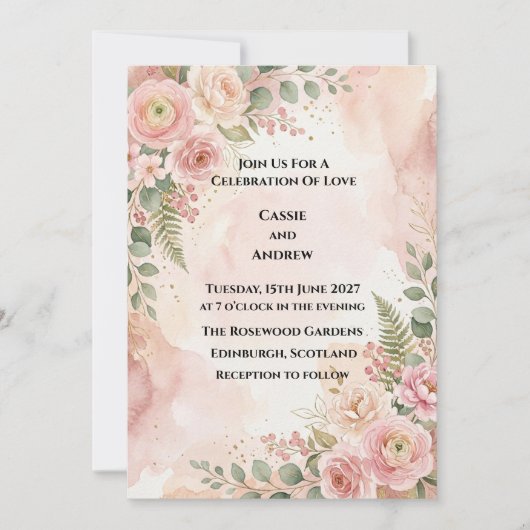 Invitation Mariage Floral Rouge Clair (Devant)
