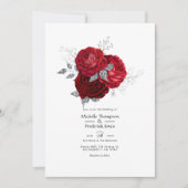 Invitation Mariage floral rouge et argent (Devant)