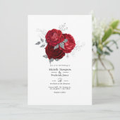 Invitation Mariage floral rouge et argent (Debout devant)