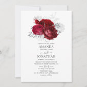 Invitation Mariage floral rouge et argent (Devant)