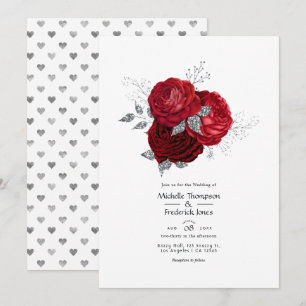 Invitation Mariage floral rouge et argent